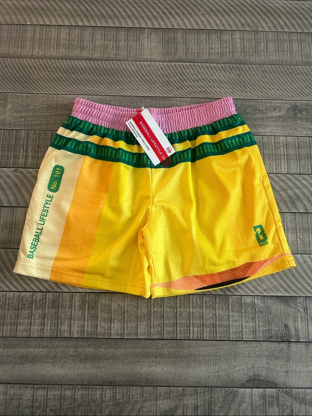 Baseball Lifestyle Kids' Yellow Athletic Shorts with Pink Waistband